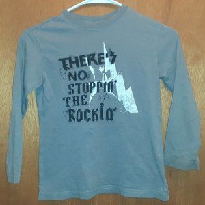 Boys Theres No Stoppin The Rockin Gray Long Sleeve Tee Shirt Size 5/6